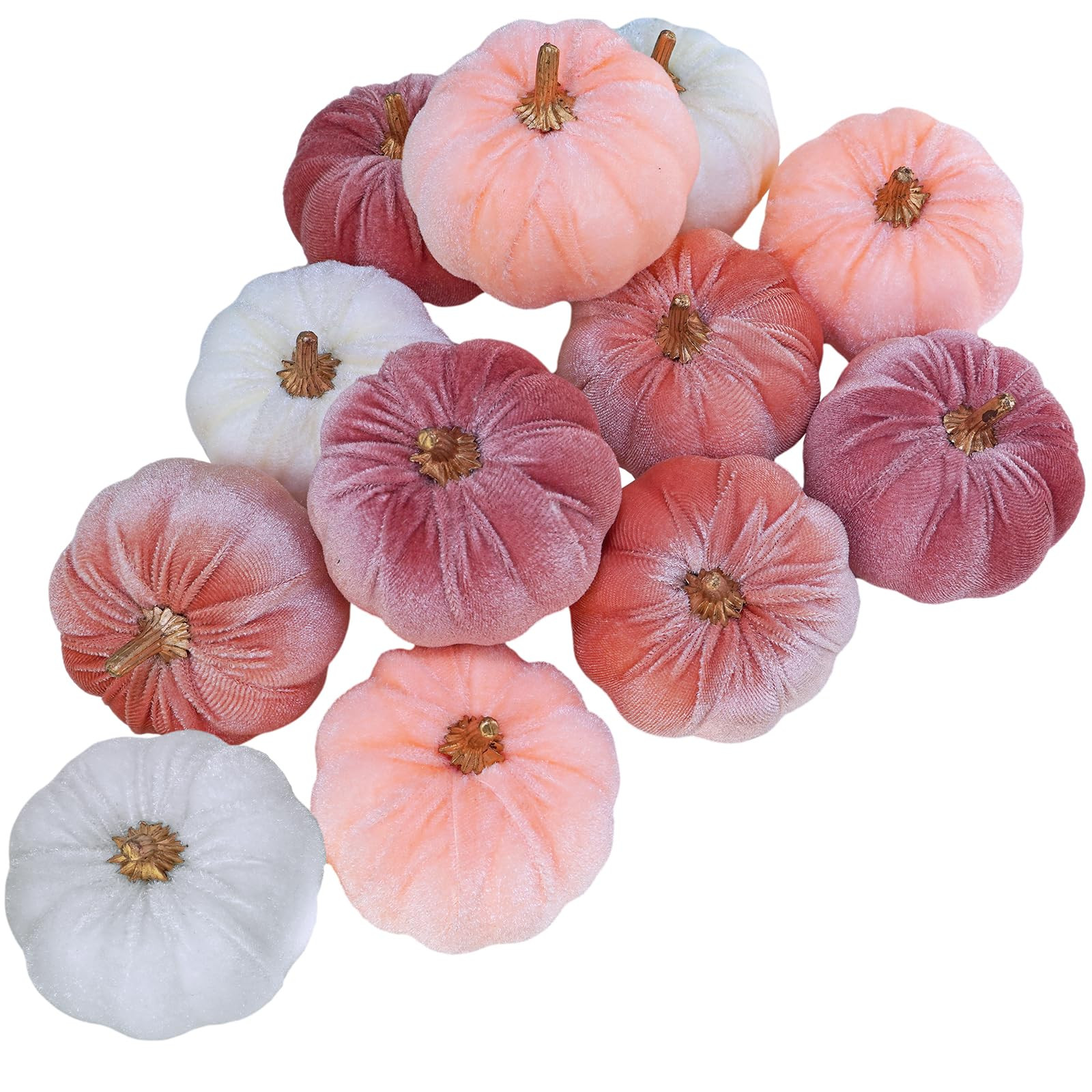 Winlyn 12 Pcs Small Rustic Faux Velvet Pumpkins Decorative Blush Coral Pink Peach Ivory Fabric Fo... | Amazon (US)