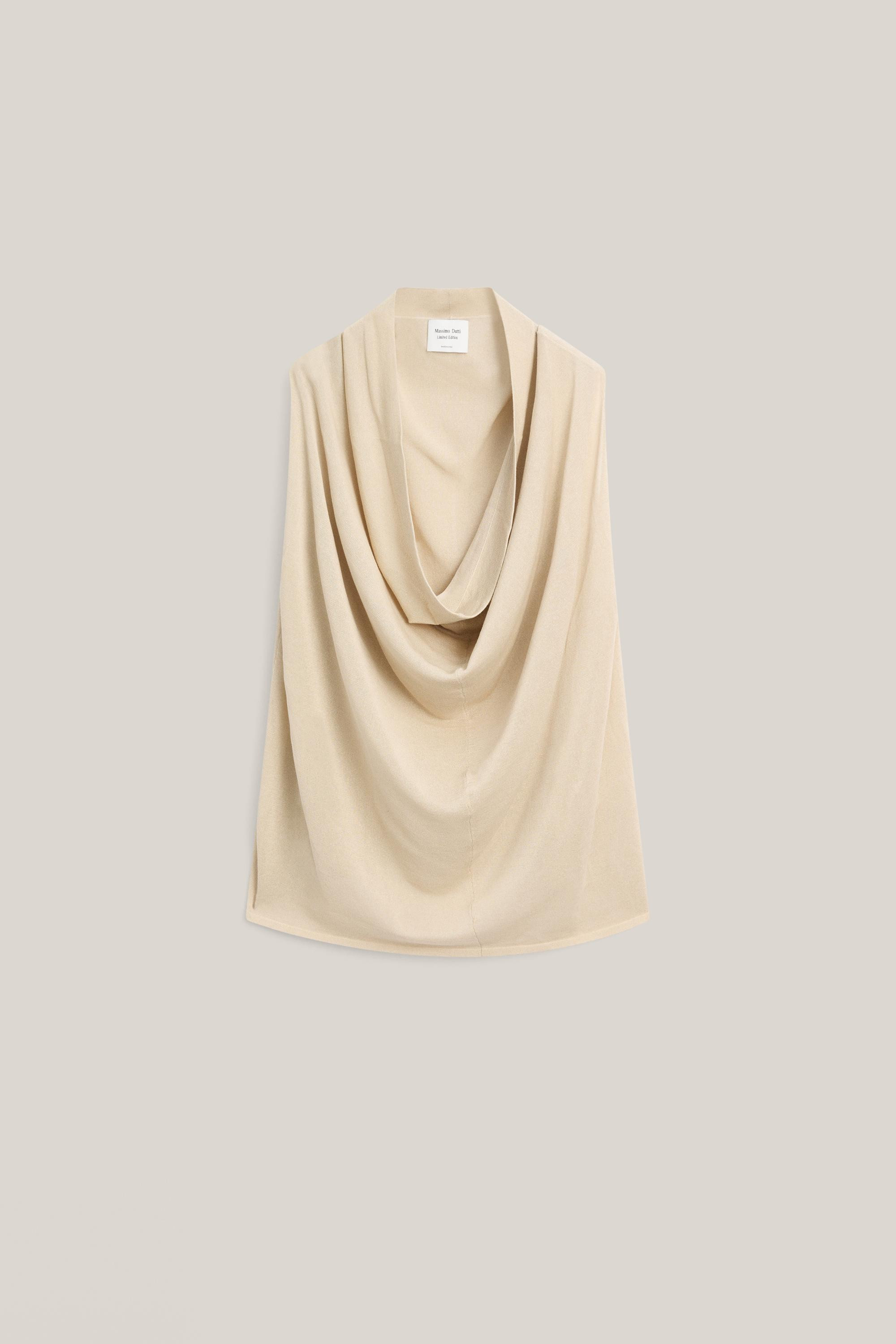 Silk blend top with cowl neckline - LIMITED EDITION \u00b7 Sand, White, Black \u00b7 Tops\u00e2 A... | Massimo Dutti US