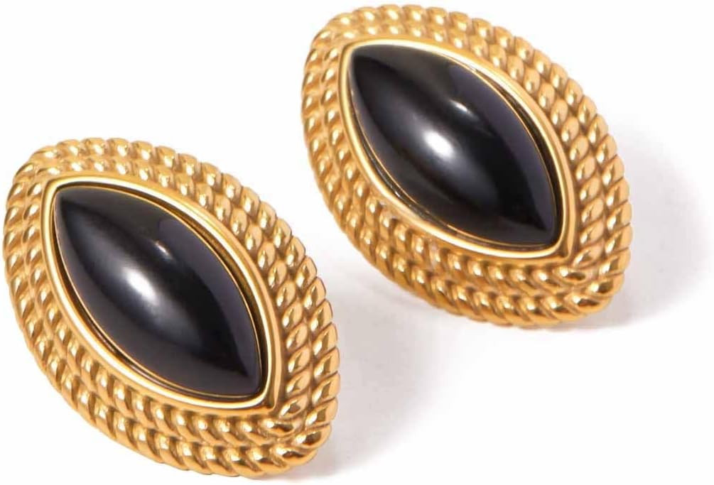 Gold Chunky Statement Earrings for Women， Black onyx Vintage Earrings | Amazon (US)