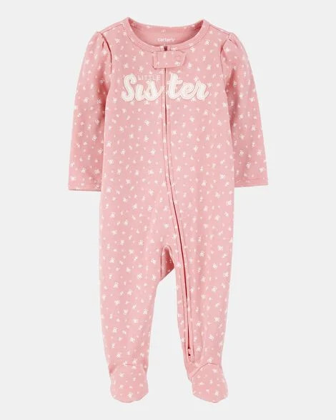 Baby Girl 'Little Sister' 2-Way Zip Cotton Sleep & Play Pajamas - Pink | Carter's | Carter's Inc