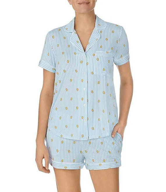 Stripe Print Notch Collar Short Sleeve Knit Short Pajama Set | Dillard's