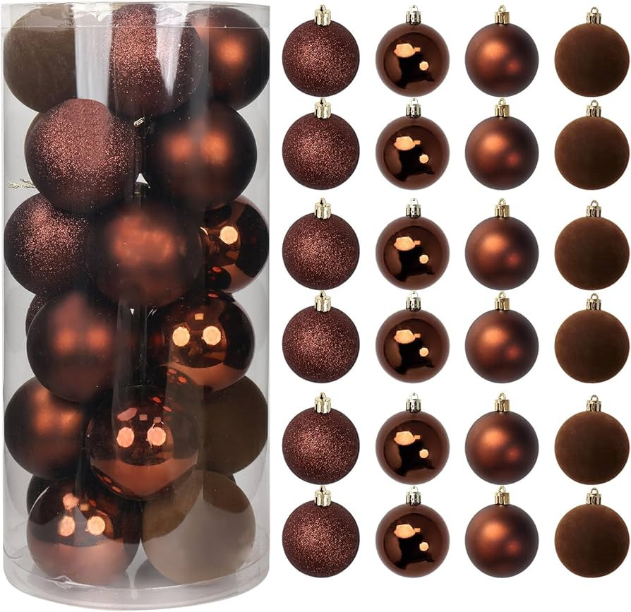 24PCS Brown Christmas Ornaments Set - 2.36“ Inch Shatterproof Christmas Tree Ornaments for Holi... | Amazon (US)