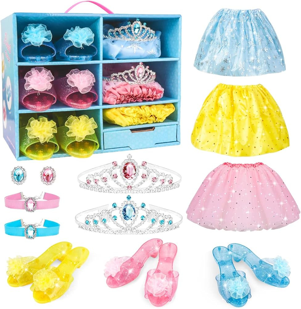 Meland Princess Dress Up - Little Girls Princess Toys with 3 Color Skirts, 3 Pairs of Heel Shoes,... | Amazon (US)