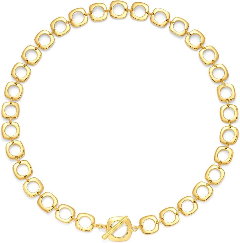 Chunky Gold Toggle Choker Necklace for Women, 14K Gold Plated Statement Choker Toggle Clasp Chain... | Amazon (US)