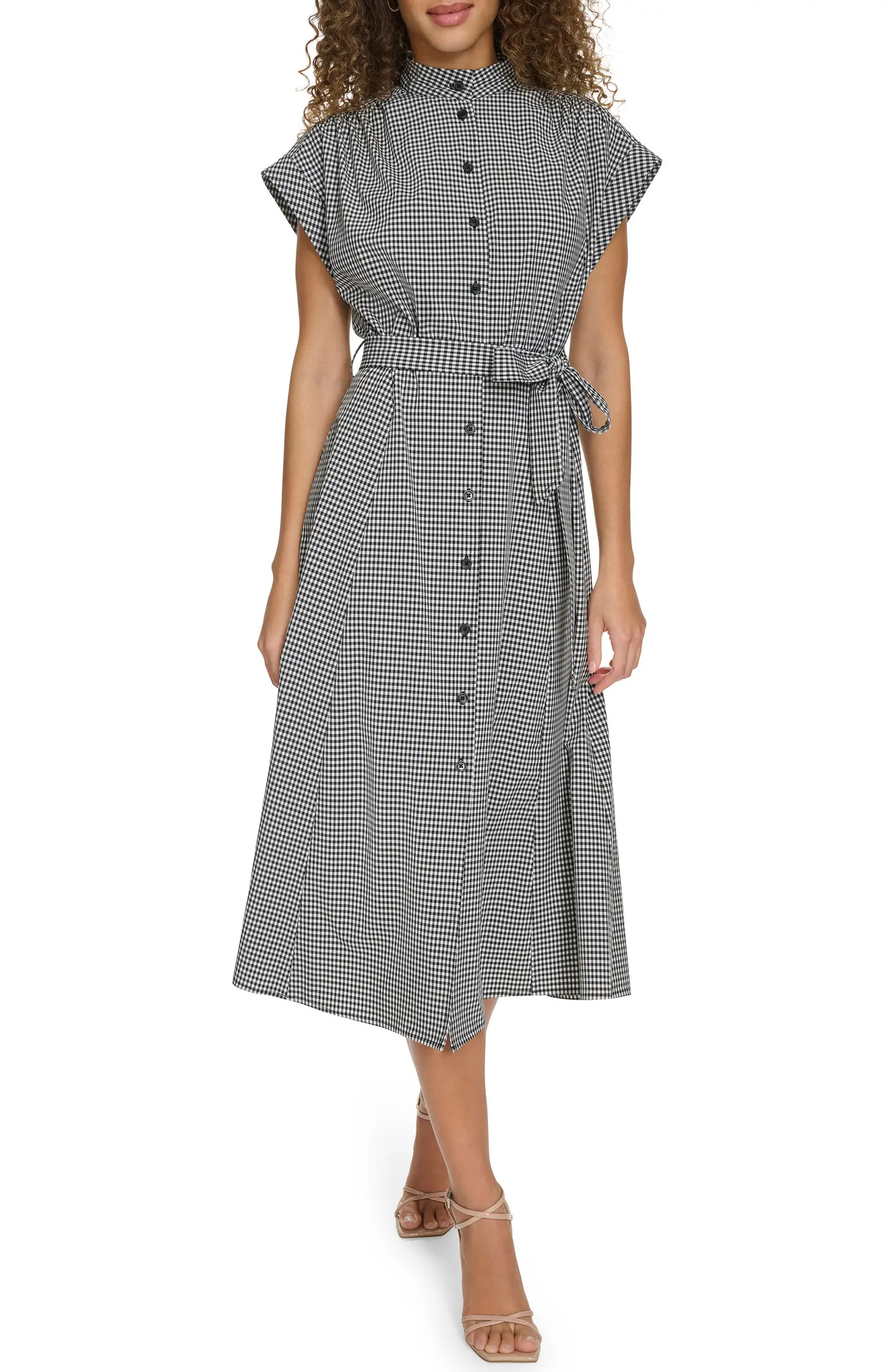 Calvin Klein Mini Gingham Check Short Sleeve Shirtdress | Nordstromrack | Nordstrom Rack