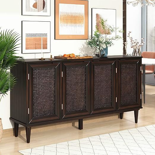 Recaceik Rattan Cabinet, 4 Door Sideboards and Buffets with Storage, Kitchen Buffet Sideboard Cab... | Amazon (US)