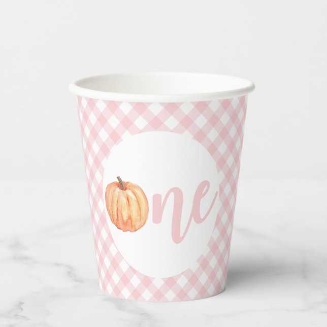 Little Pumpkin pastel pink plaid first birthday Paper Cups | Zazzle | Zazzle