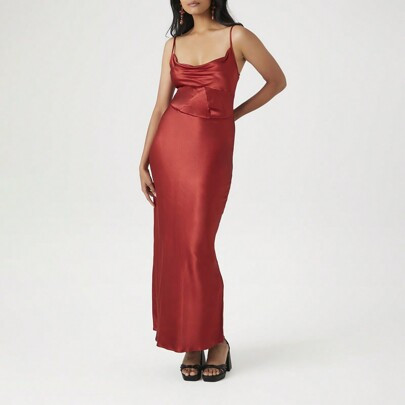 Satin Lace-Up Maxi Dress | SHEIN