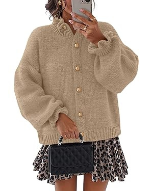 MEROKEETY Women's Fall 2025 Chunky Cardigan Sweaters Trendy Ruffle Button Down Long Sleeve Casual... | Amazon (US)