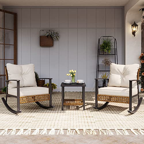LAUSAINT HOME 3-Piece Rocking Bistro Set, Outdoor Patio Furniture with Thick Cushions and 2-Tier ... | Amazon (US)