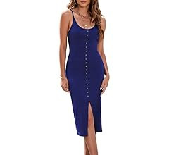 Raikamitu Womens 2023 Summer Casual Spaghetti Straps Button Down Ribbed Dress Knit Bodycon Beach ... | Amazon (US)