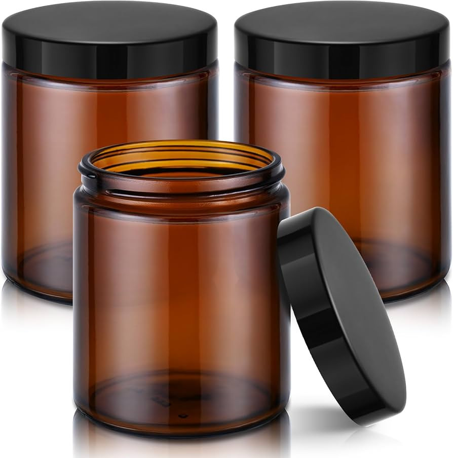 8oz Amber Glass Jars with Lids, 3 Pack Candle Jars with Blank Labels, 250g Wide Mouth | Lotion Co... | Amazon (US)