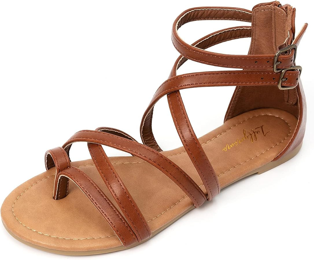 Luffymomo Women's Gladiator Strap Sandals Flat Fisherman Thong Cross Strappy Sandals | Amazon (US)