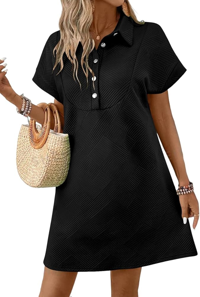 Acelitt Summer Lapel Collared Dresses for Women 2025 Batwing Short Sleeve Mini Dress Beach Sundre... | Amazon (US)