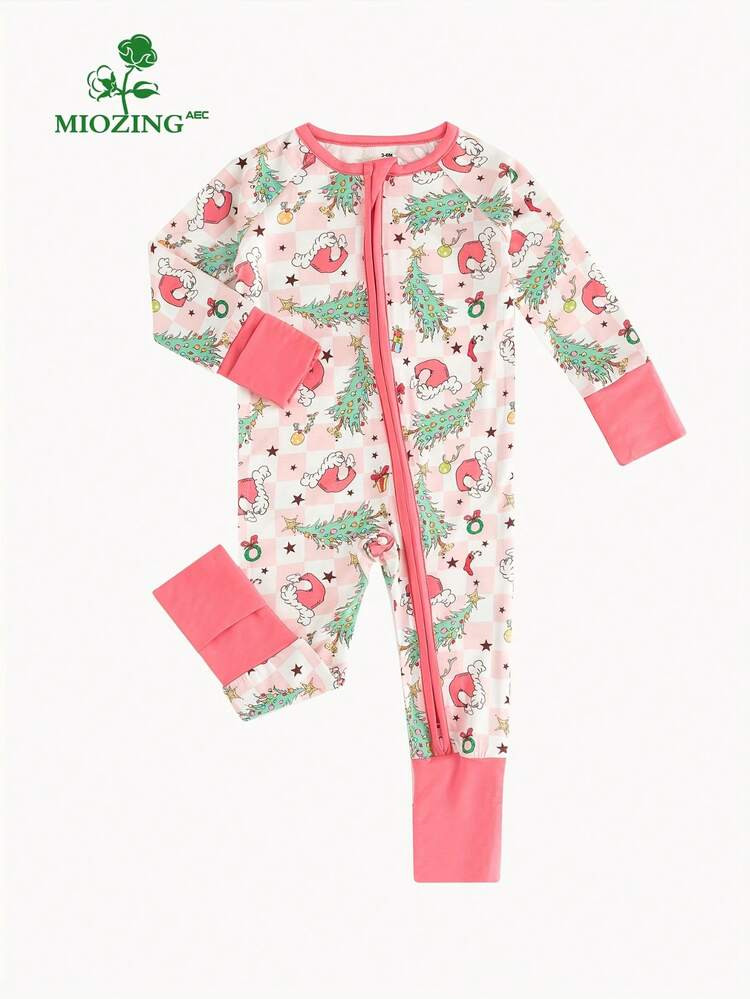 MIOZING Christmas Tree  Print Infant Clothes/ Christmas Tree  Claus Pattern Romper/  Jumpsuit Wit... | SHEIN