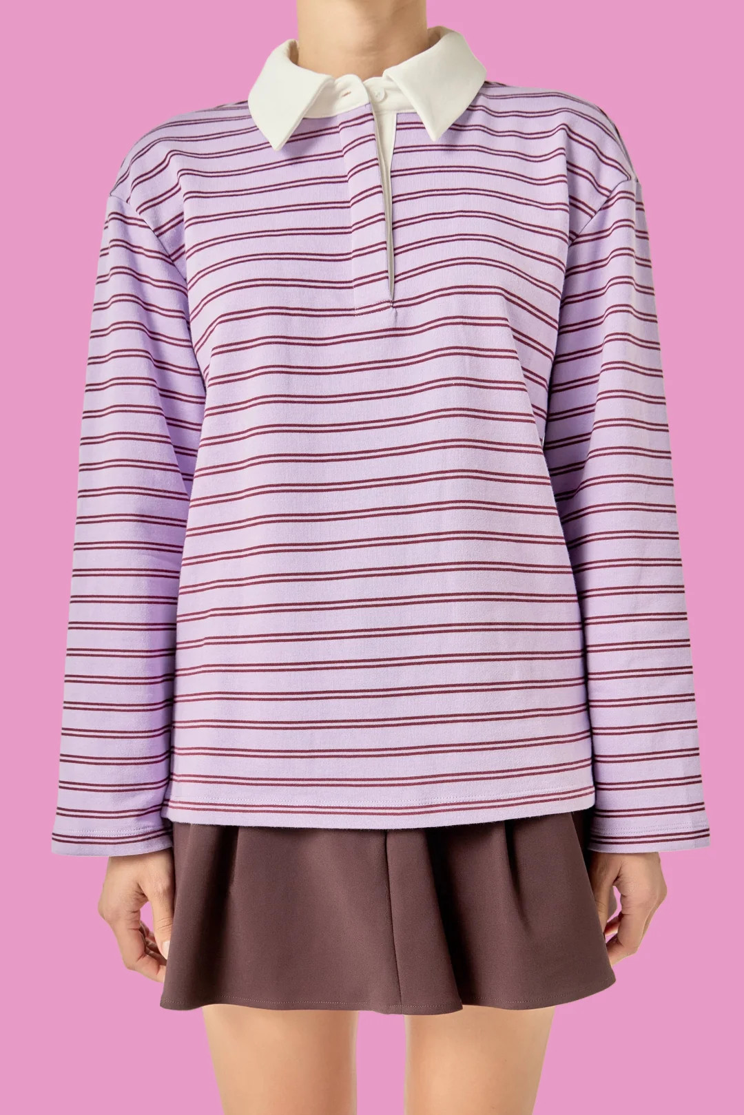 Striped Polo Knit Top | Teggy French