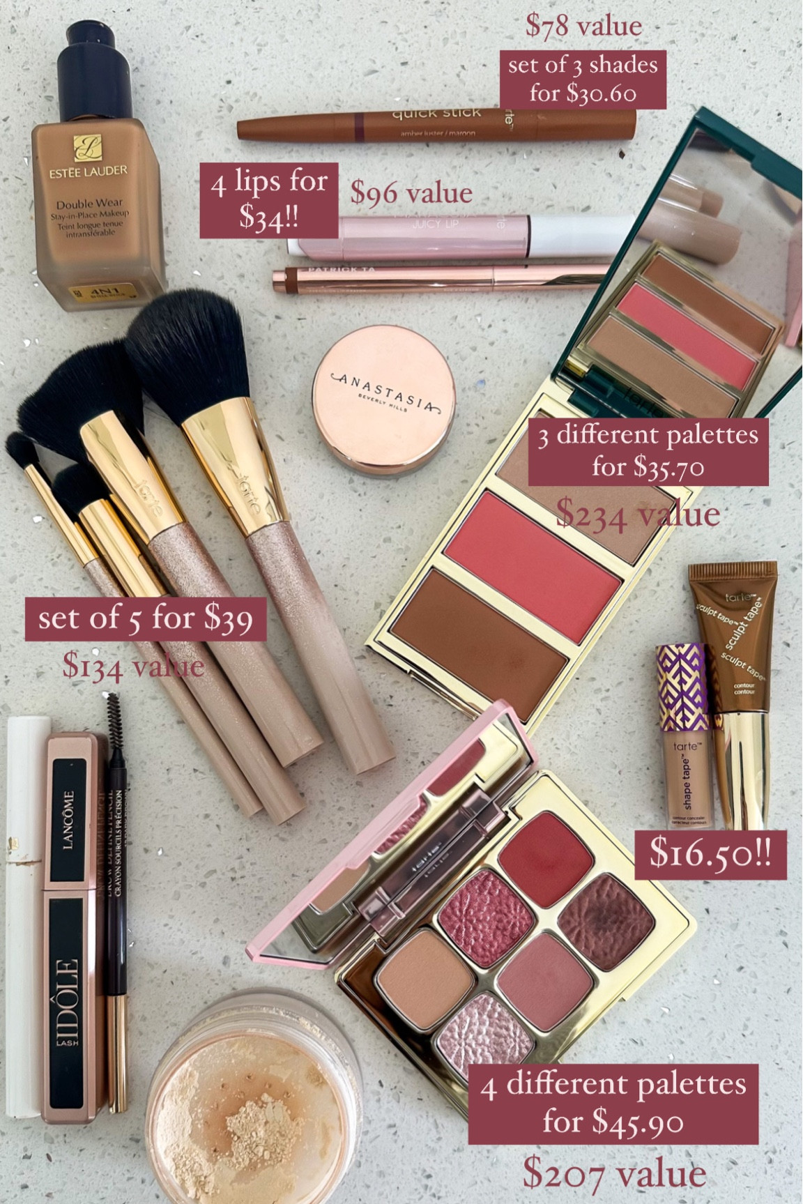 Code NENA15 stacks on TOP of the Tarte holiday sets 🤩 Shades below👇🏽

Foundation: 4N1 shell beige 
Concealer: 36S
Contour: warm bronze
Bronzer: sun kissed showstoppers palette
Blush: sun kissed showstoppers palette
Highlight: sun kissed showstoppers palette
Eyeshadow: maracuja juicy palette + quick stick in shade amber luster
Eyeliner: quick stick maroon
Brow pencil: dark brown
Lip liner: she’s strong
Lip gloss: fig

#LTKunder50 #LTKsalealert #LTKbeauty