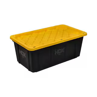 40 Gal. Tough Storage Tote in Black with Yellow Lid | The Home Depot