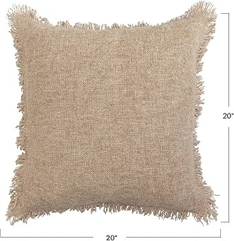 Creative Co-Op Creative Co-Op Melange Jute and Cotton Blend Pillow with Fringe, Natural | Amazon (US)