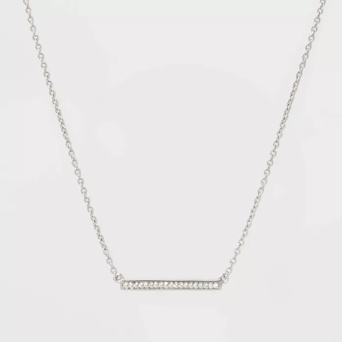 Sterling Silver Bezel Cubic Zirconia Bar Necklace - A New Day™ Silver/Clear | Target
