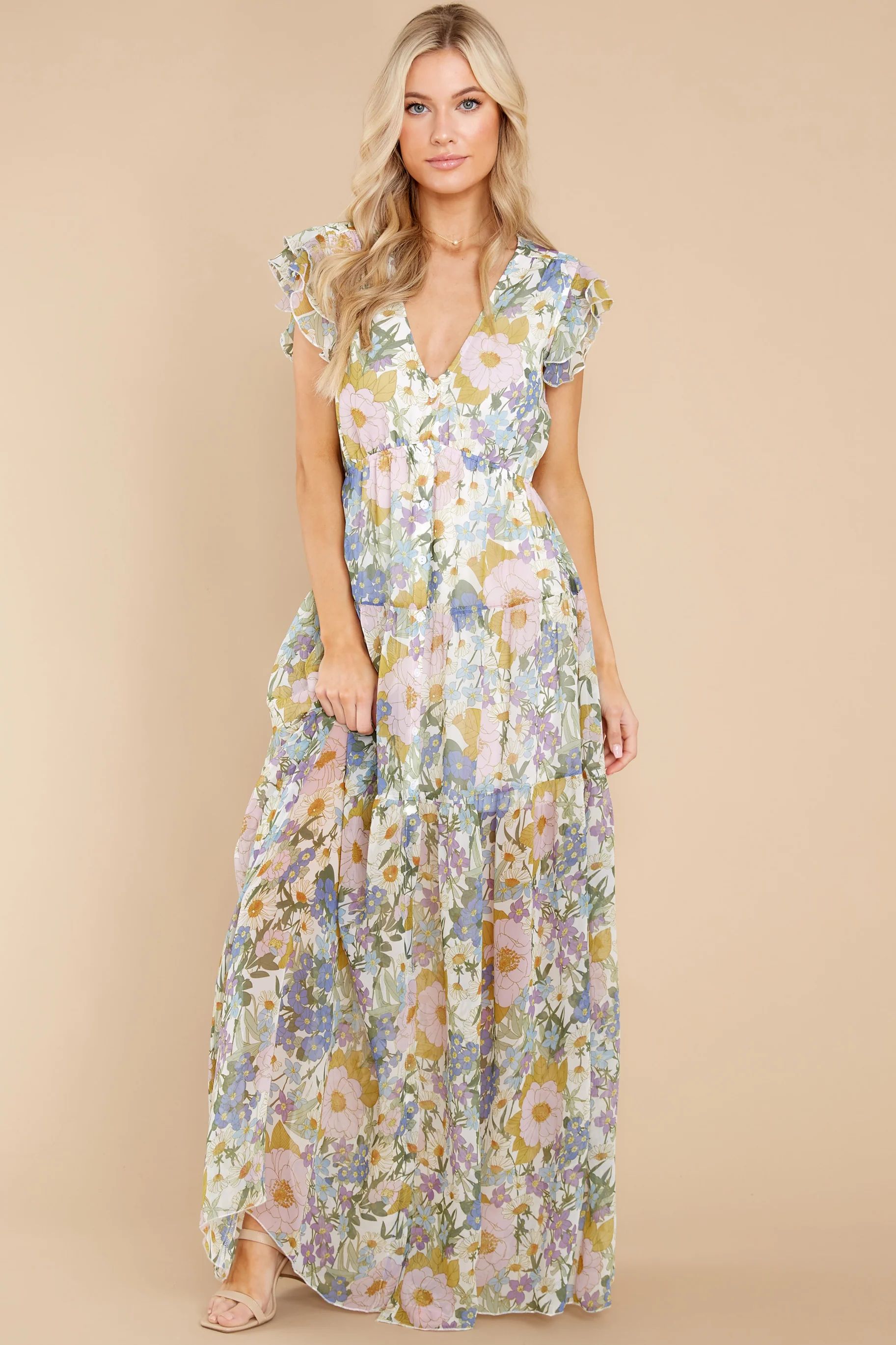 You're My Love White And Blue Floral Print Maxi Dress | Red Dress 