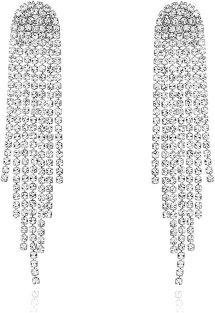 Rhinestone Earrings Dangling for Women Chandelier Statement Tassel Earrings Girls Silver Sparkly ... | Amazon (US)