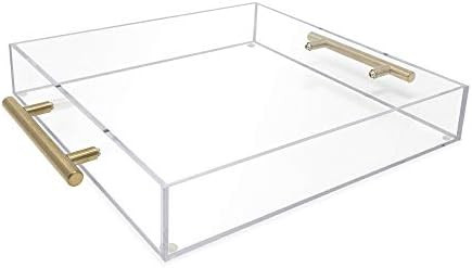 Isaac Jacobs Clear Acrylic Serving Tray (12x12) with Gold Metal Handles, Spill-Proof, Stackabl... | Amazon (US)
