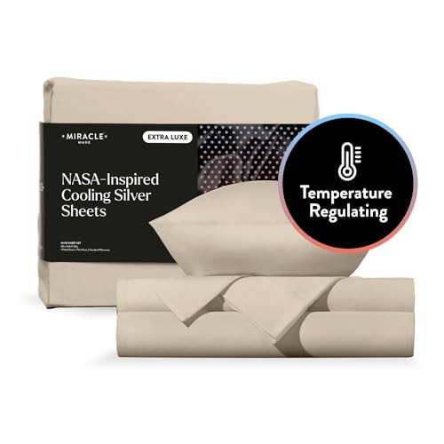 Miracle Made Queen Size Sheets – Newly Improved Extra Luxe Cooling – True Grip Fitted Bed Sheet – Silver Infused 4-Piece, 300 Thread Count | Amazon (US)