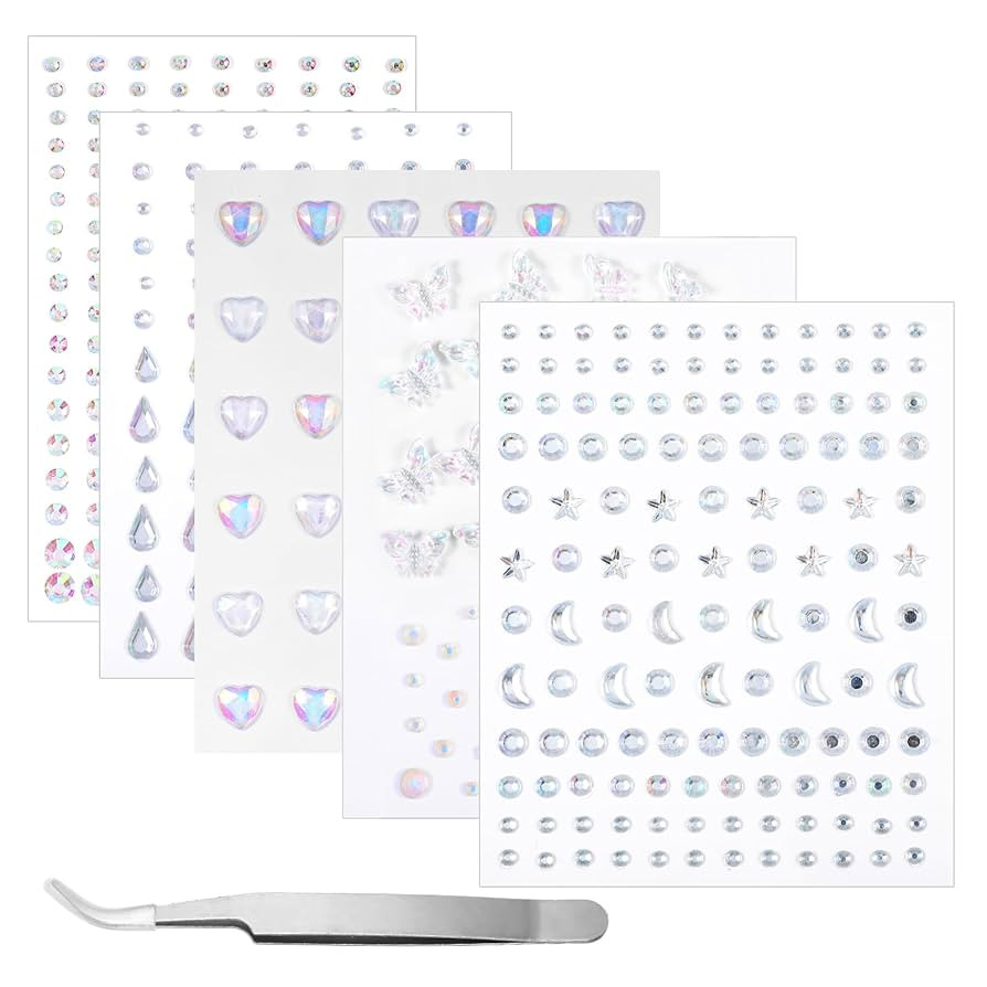 Face Gems Hair Jewelry, Self Adhesive Heart Butterfly Drops Star Face Jewels Gem Stickers, Stick ... | Amazon (UK)