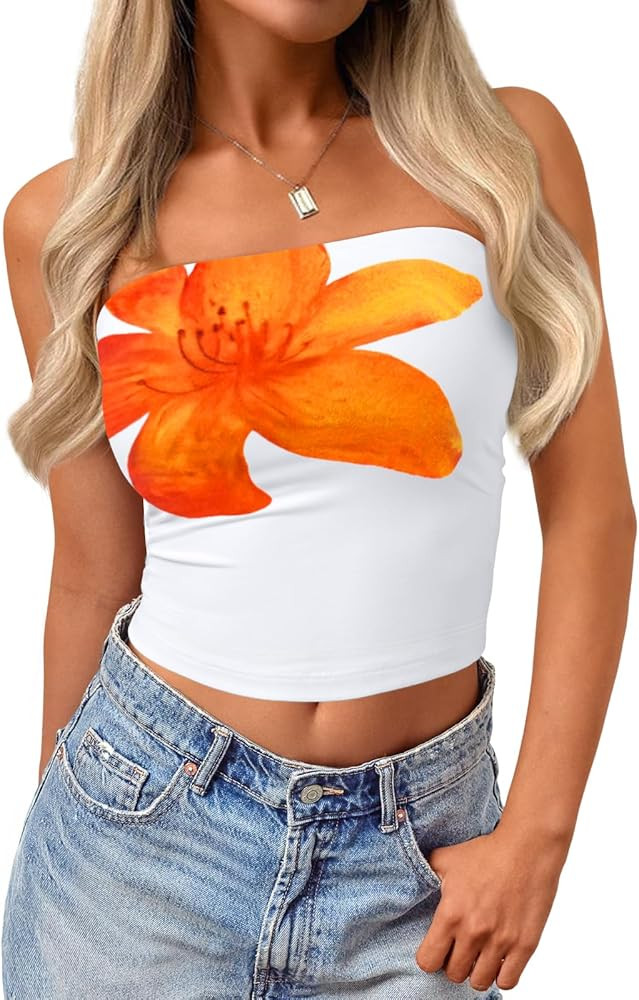 Trendy Queen Women's Y2K Tube Tops Butter Soft Non-Slip Strapless Crop Top Stretchy Bandeau Summe... | Amazon (US)