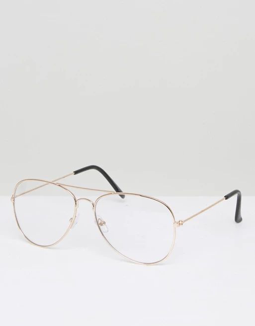 Jeepers Peepers Clear Lens Aviator in Gold Frame | ASOS US