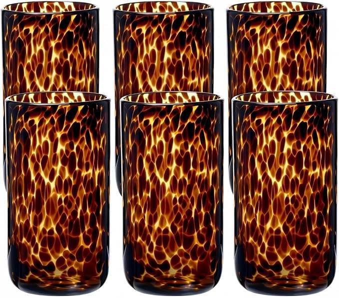 Honeydak Set of 6 Tortoise Leopard Print Brown 16 oz Rocks Glasses Stylish Stemless Cocktail Cups... | Amazon (US)