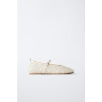 Zara - Pearl Ballet Flats - Off White - 5½ (9.5 Inches) - Kids | Zara US