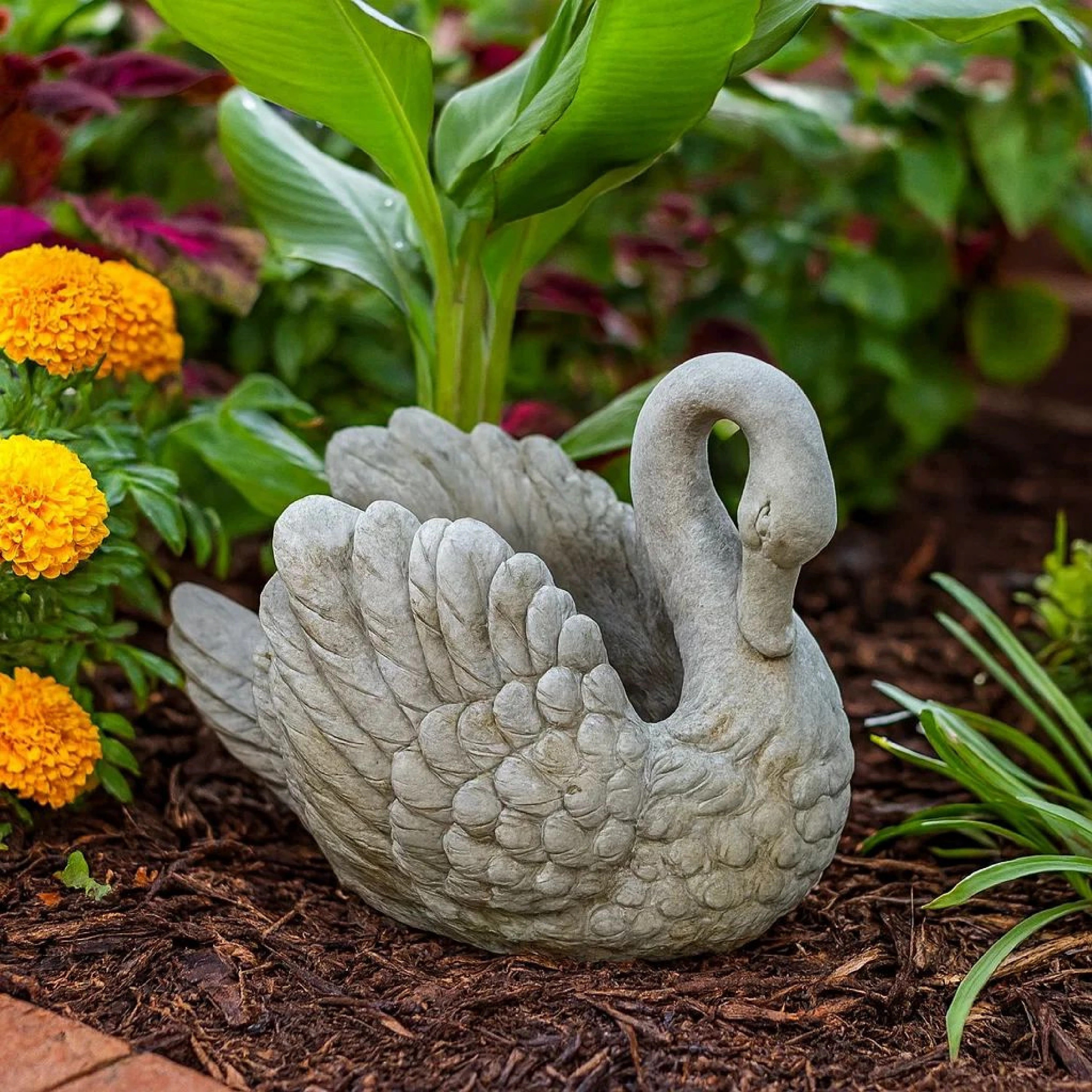 Jina Planter with Swan Sculpted Details, Gray Terracotta 10 Inch | Overstock