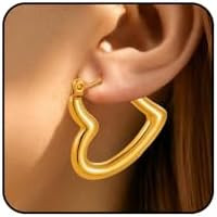 Chunky Gold Heart Statement Hoop Earrings for Women Large Metal Heart Huggie Earrings Lightweight... | Amazon (US)