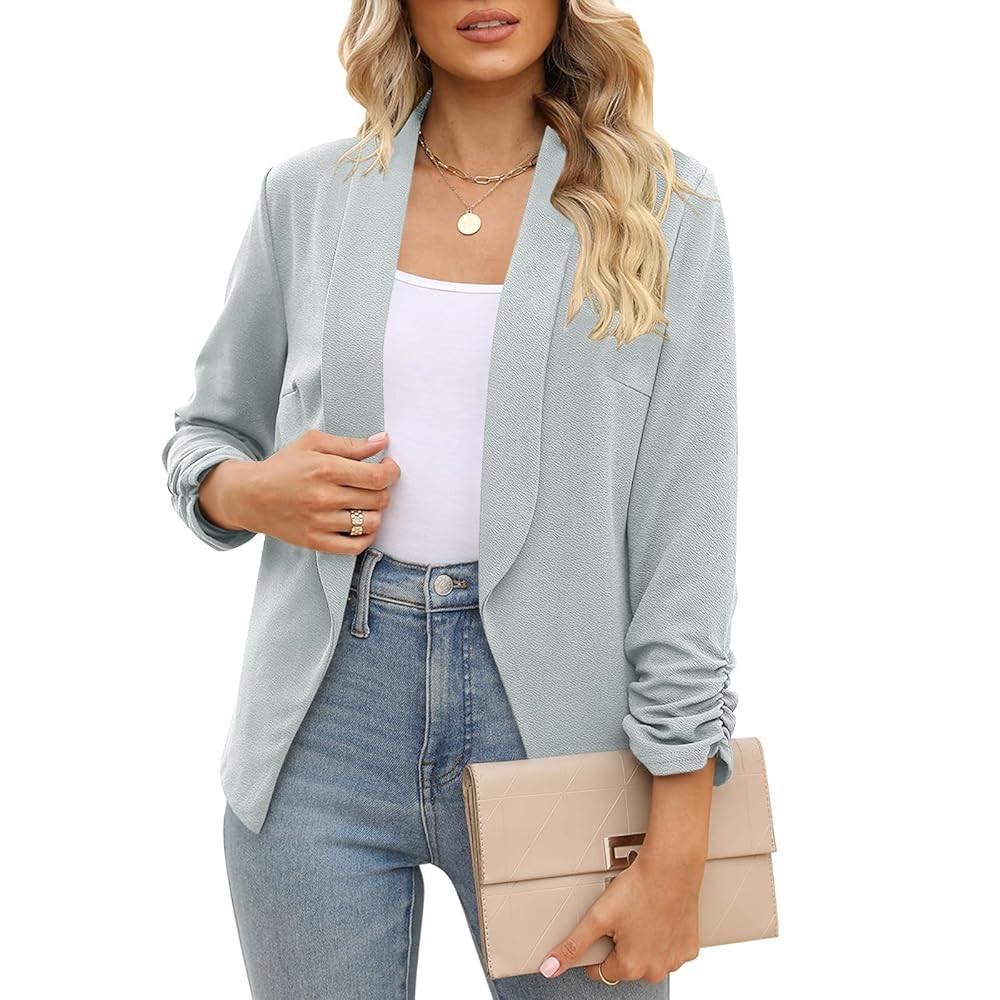 POGTMM Women 3/4 Sleeve Blazer Open Front Cardigan Jacket Work Office Blazer | Amazon (US)