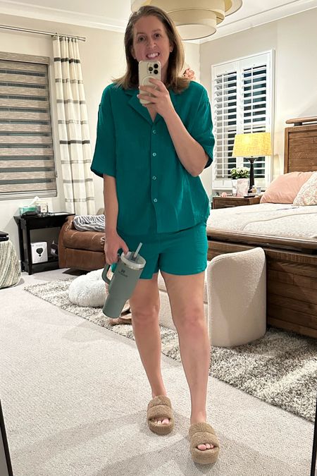 Wearing a medium in this set from Stars Above. Material is a thin soy gauze type, great for sleeping. Grabbed it in this pretty green color. Planning on using it as a pool coverup too this summer  

#LTKSeasonal #LTKstyletip #LTKcurves