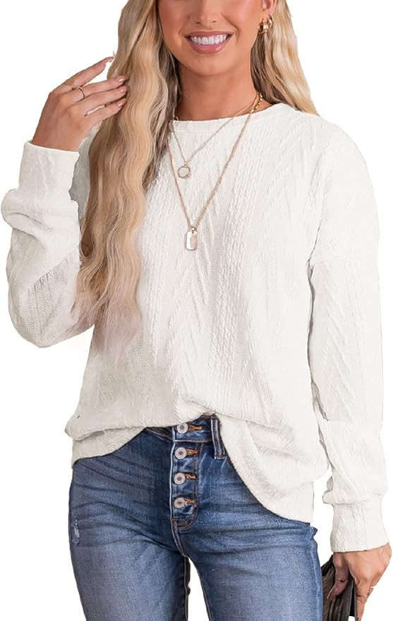 Cable Knit Tunic Sweater Crewneck Long Sleeve Sweater Top Elegant Sweaters for Women | Amazon (US)