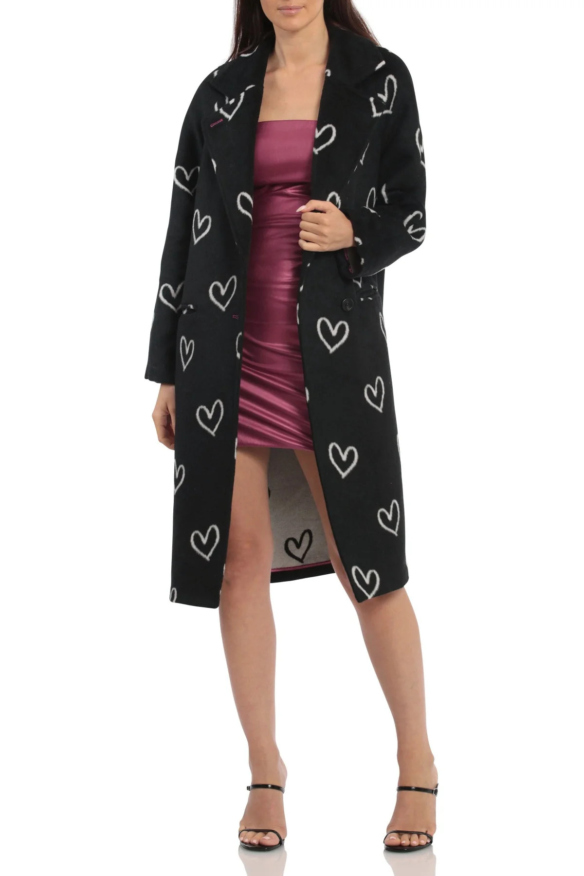 Heart Print Double-Faced Coat | Avec Les Files