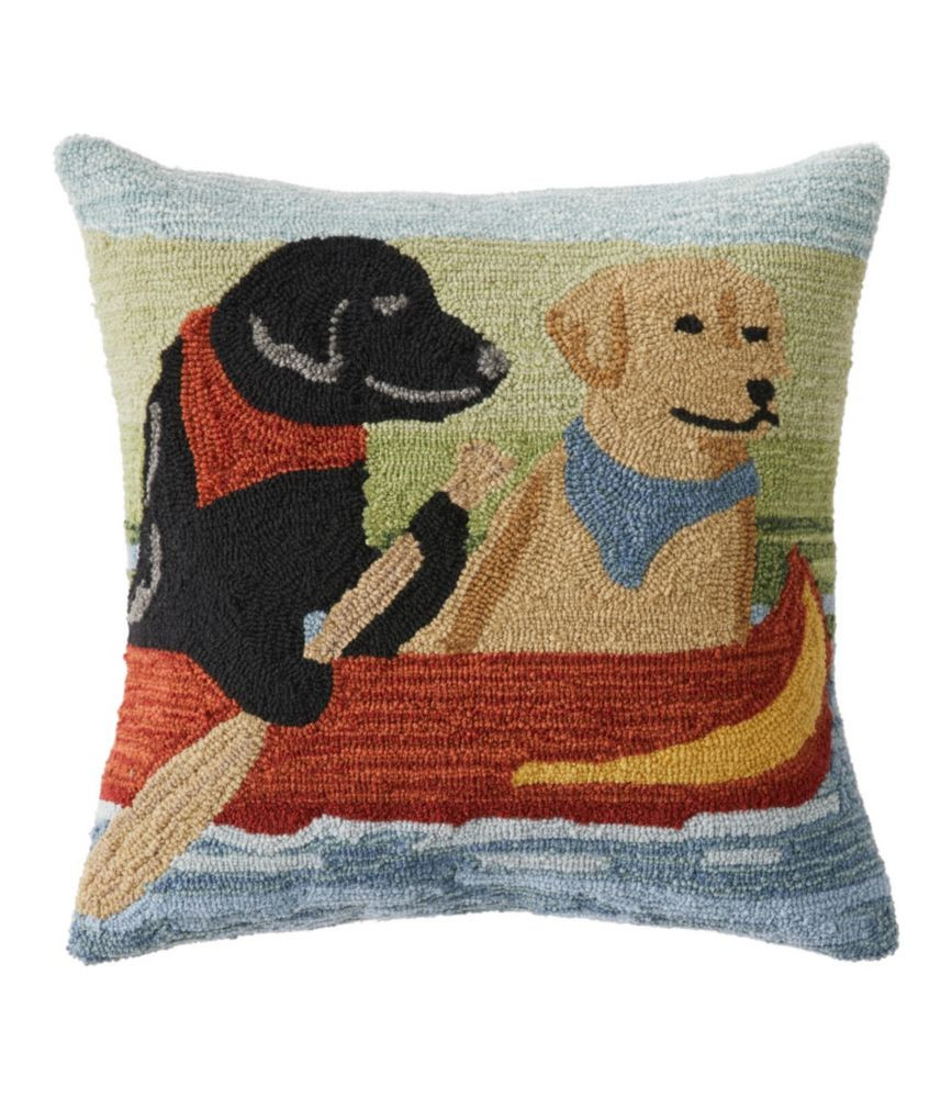Indoor/Outdoor Hooked Pillow, Dogs in Canoe Multi, Polyester L.L.Bean | L.L. Bean