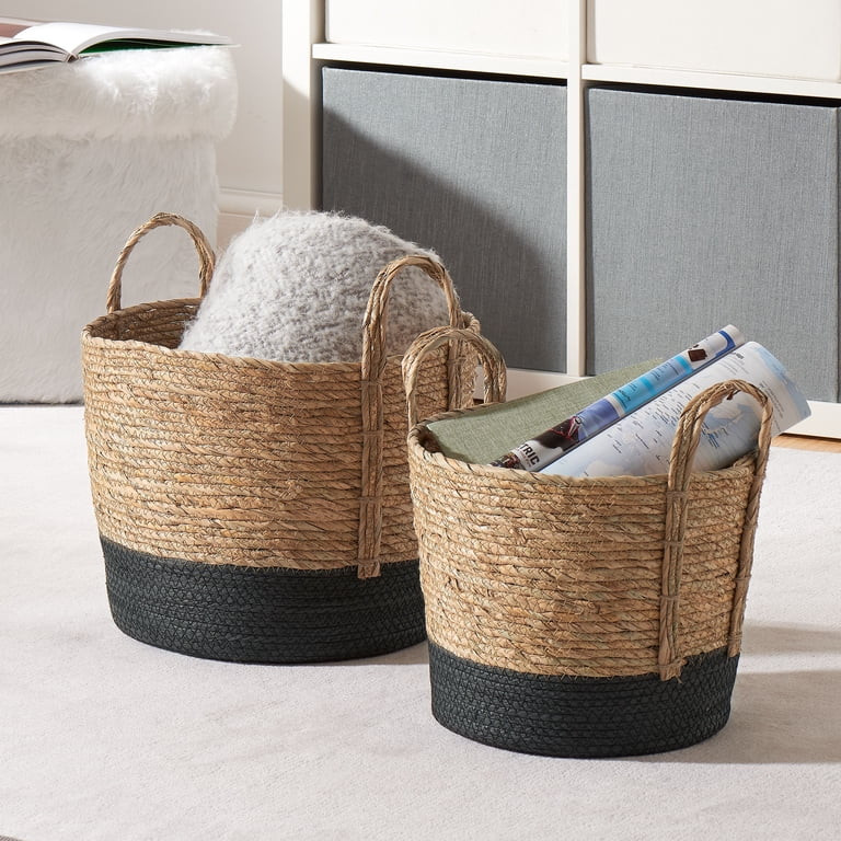 Better Homes & Gardens Round Seagrass Baskets, Natural, Black, Set of 2, Extra Large & Large | Walmart (US)