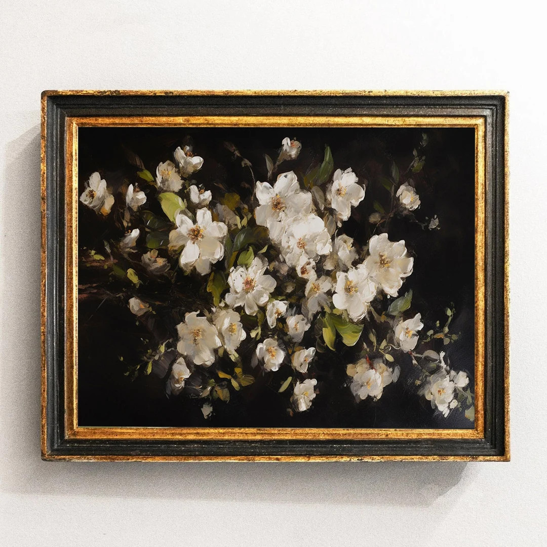 Modern Cottage Wall Art Vintage Camellia Oil Painting, Art Printable - Etsy | Etsy (US)