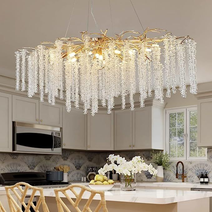 Luxury Crystal Chandeliers for Dining Room - Modern Branch Pendant Light with Crystals, Rectangle... | Amazon (US)