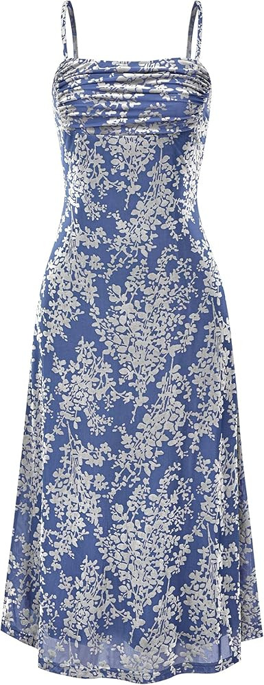 BTFBM Women's Summer Dress Sleeveless Spaghetti Strap Midi Dress Sexy Cowl Neck Floral Cocktail D... | Amazon (US)