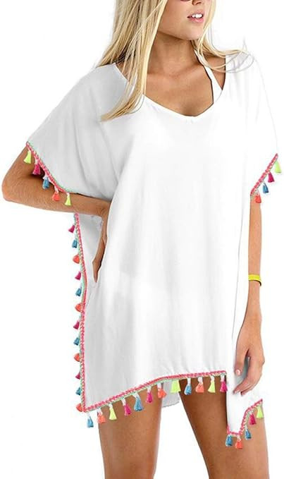 GDKEY Women Chiffon Tassel Swimsuit Bathing Suit Bikini Stylish Beach Cover up | Amazon (US)