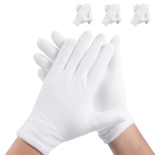 3 Pairs White Cotton Gloves for Dry Hands Sleeping, Premium Cotton Gloves for Eczema Lotion, Hand Gloves Moisturizing Overnight, White Gloves for Women & Men, Work Glove for Coin Jewelry Silver | Amazon (US)