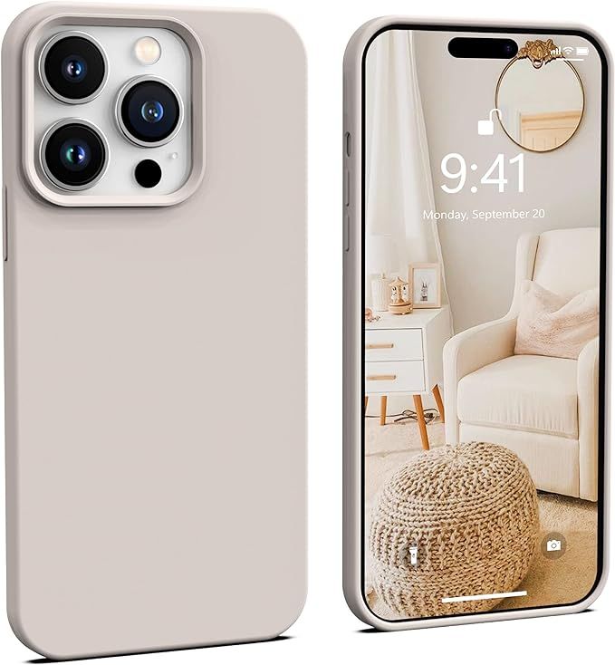 IceSword iPhone 14 Pro Max Case Stone, Liquid Silicone Shockproof Phone Case Cover, Light Beige T... | Amazon (US)