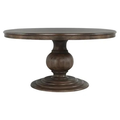 Berlin Updated Traditional Brown Mango Wood Round Dining Table - 60 | Kathy Kuo Home