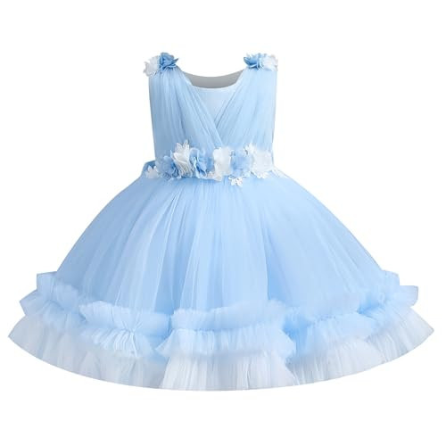 Flower Girl Dress for Toddler Baby Girls Flower Tulle Tutu Dress Infant Formal Pageant Princess Party Birthday Dresses Light Blue 4-5 Years | Amazon (US)