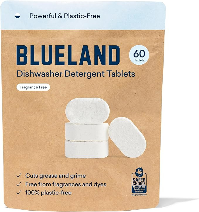 BLUELAND Dishwasher Detergent Tablets, 60 Count, Unscented Plastic-Free Eco Friendly Dishwashing ... | Amazon (US)
